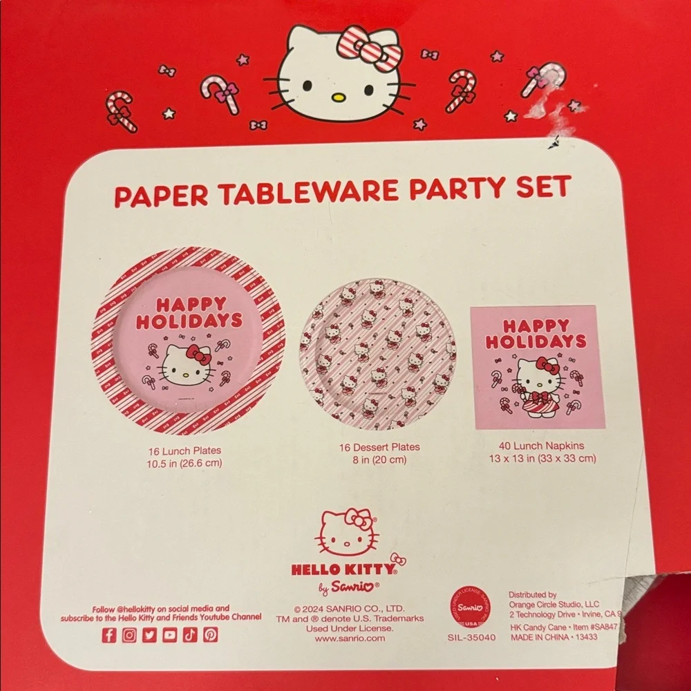 Hello Kitty Festive Paper Tableware Set - Red and Pink